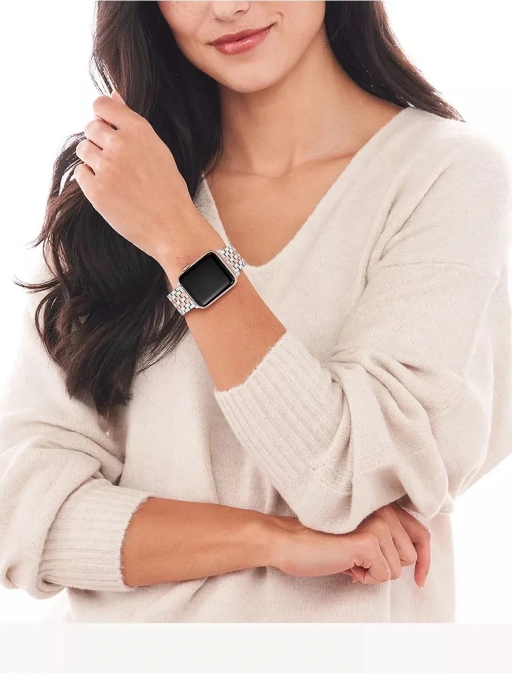 Michele Apple Silver/Rose Gold Linked Smartwatch Band - Picture 1 of 4